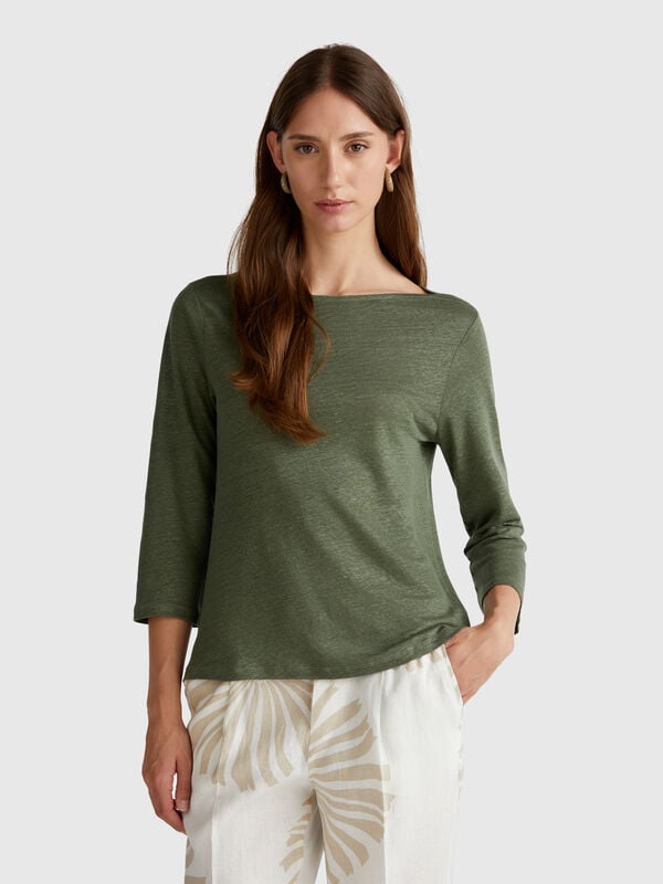 T-shirt manches 3/4 en pur lin Femme