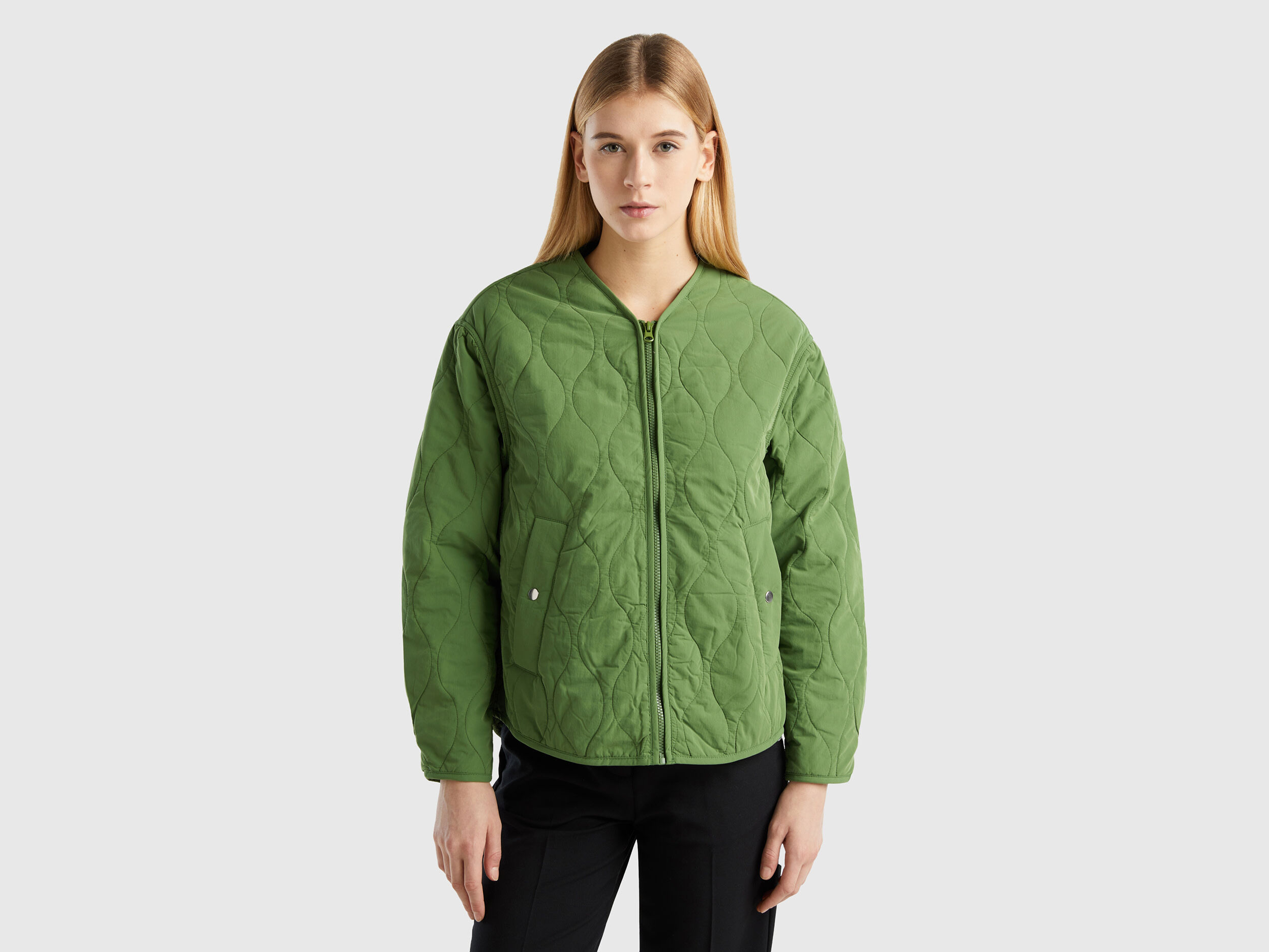 Doudoune en nylon recycl Kaki Benetton