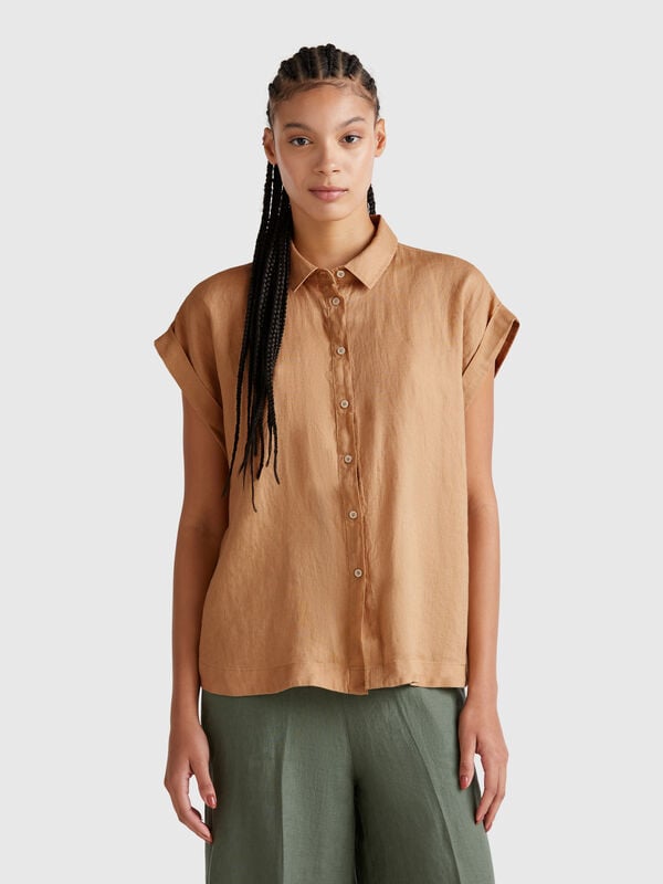 Chemise coupe classique en pur lin Femme