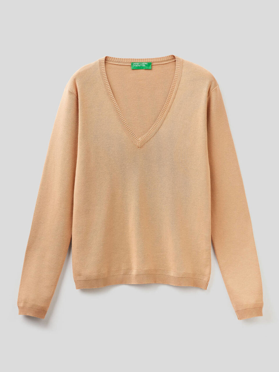 Pull en pur coton avec col en V image number 1