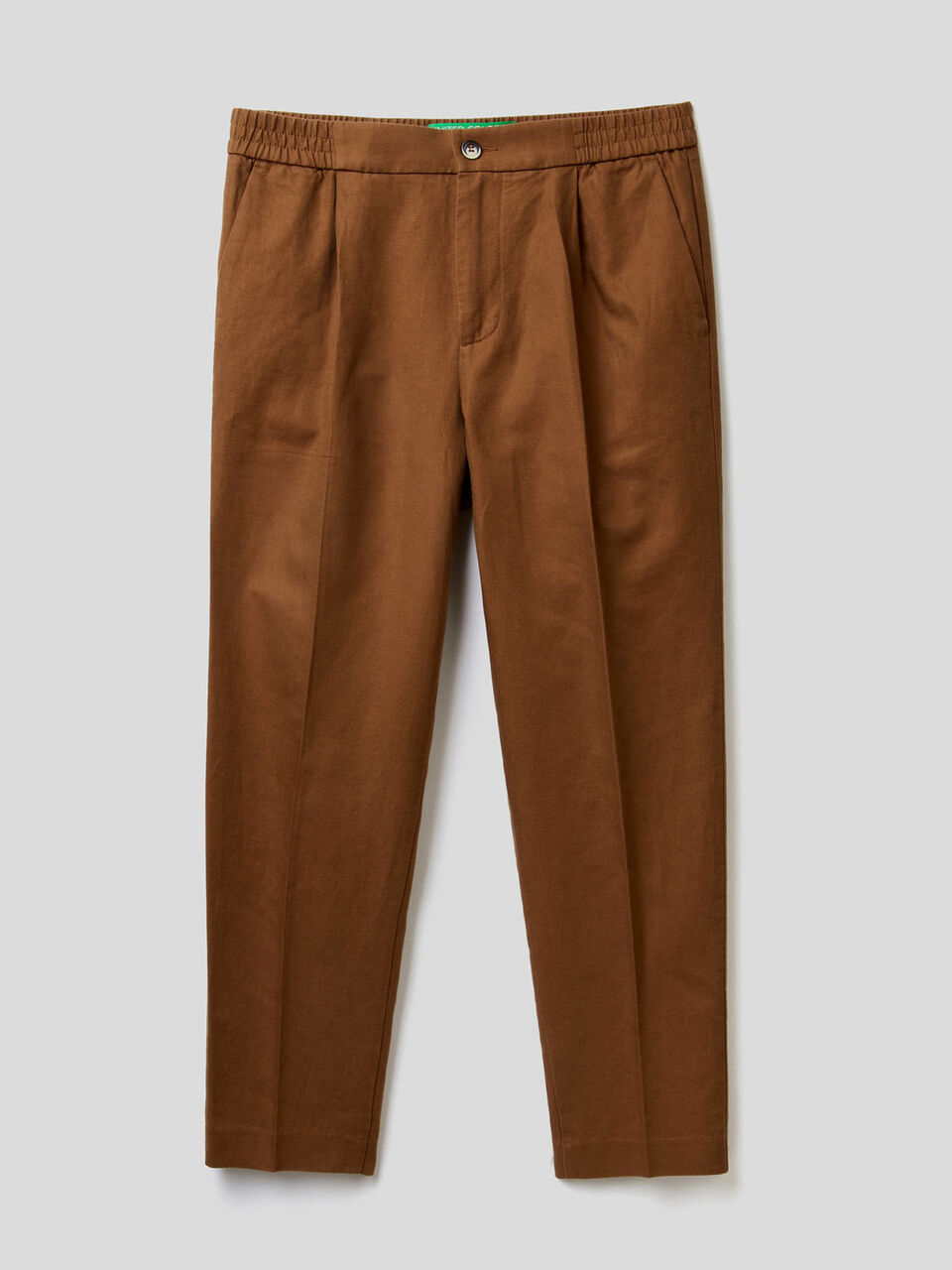 Pantalon en lin mélangé avec élastique à la taille image number 1