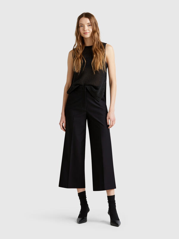 Pantalon court taille haute Femme