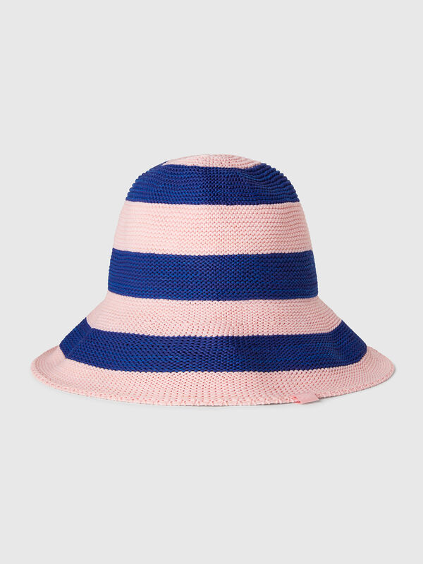 Chapeau rayé bleu et rose Femme