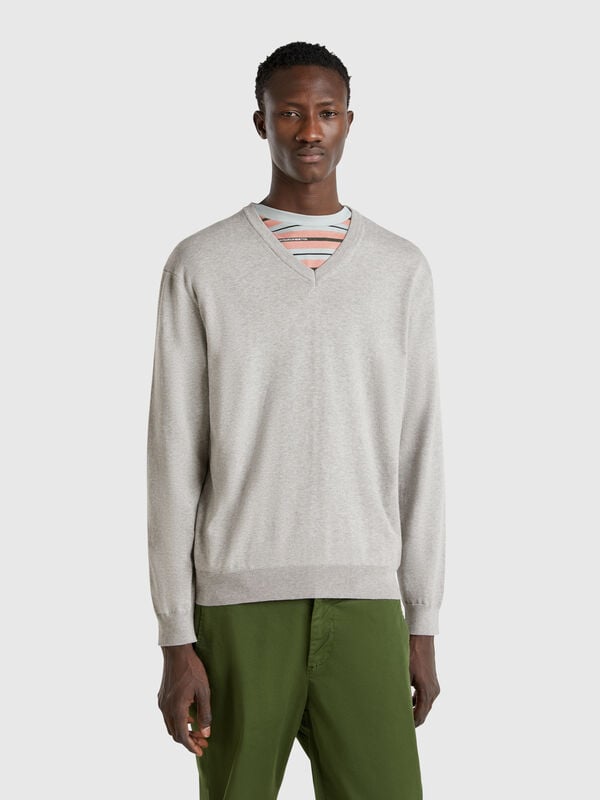 Pull en pur coton à col V Homme