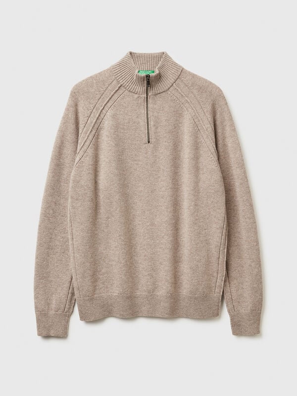 Pull zippé 100 % laine mérinos Homme