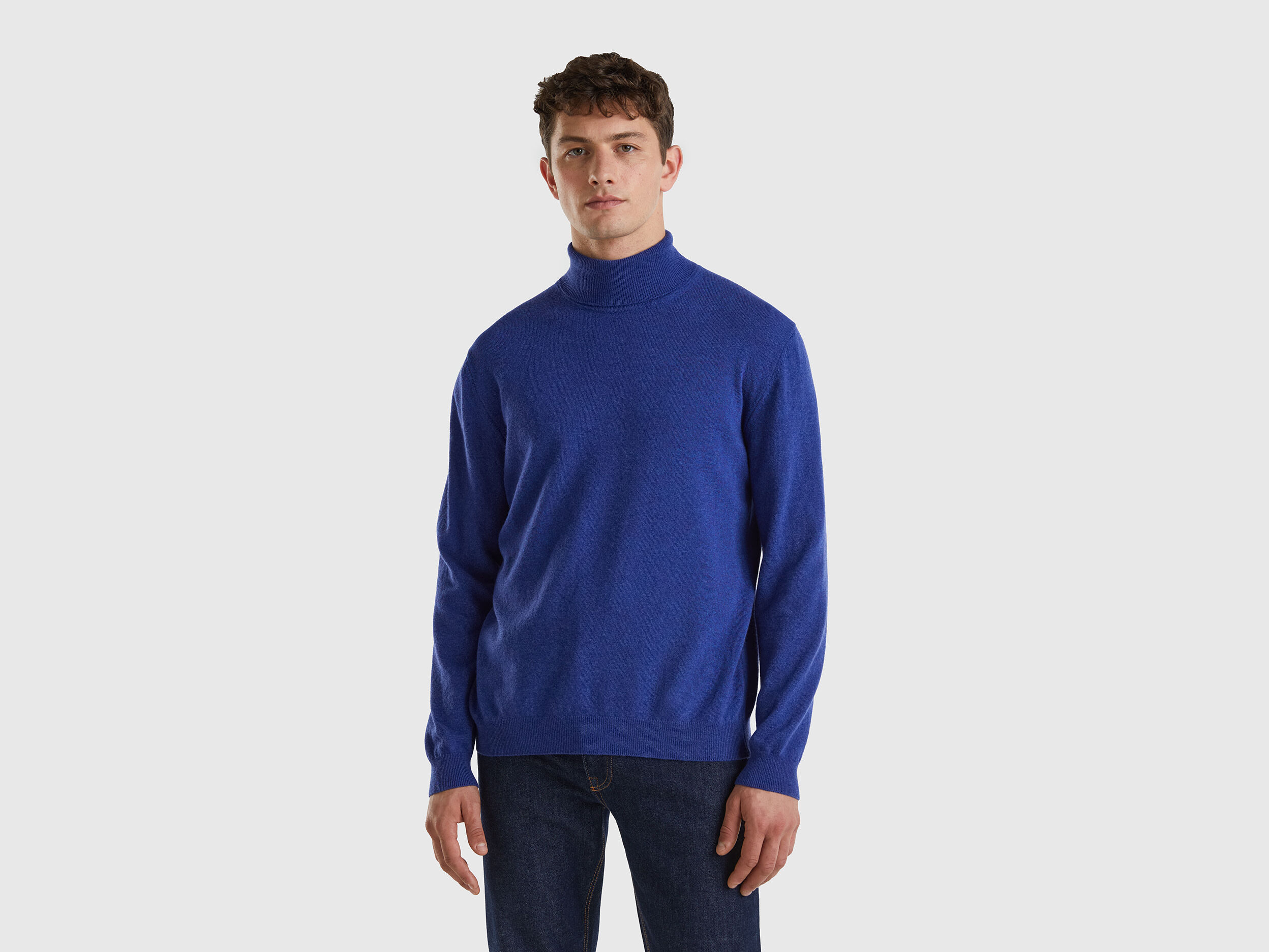 Pull col roulé bleu homme store