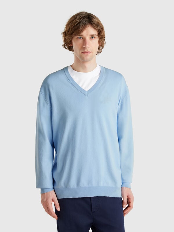Pull en pur coton à col V Homme