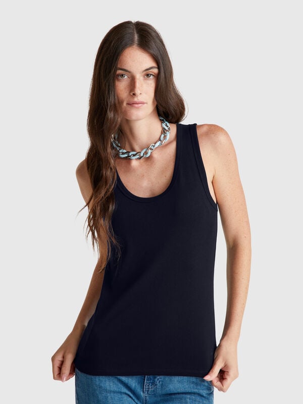 Débardeur bleu foncé en pur coton Femme
