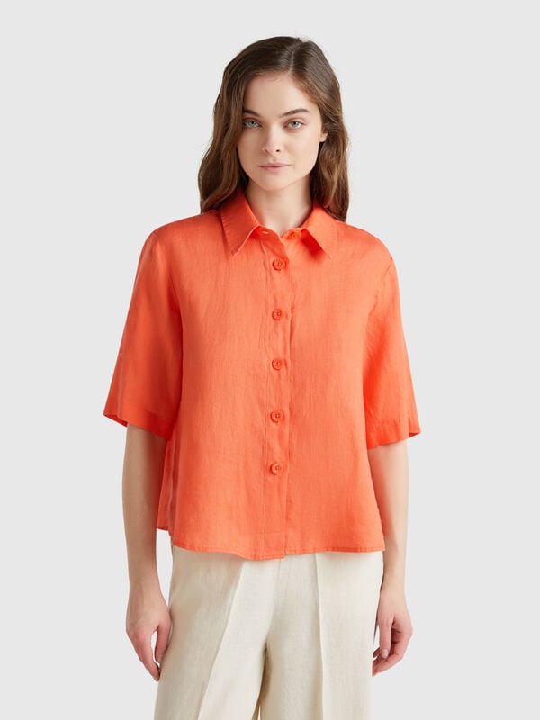 Chemise courte en pur lin Femme