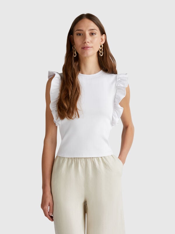 T-shirt coupe slim à volants Femme