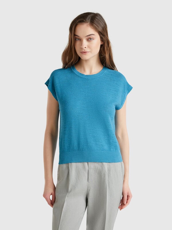 Gilet en coton et lin mélangés Femme