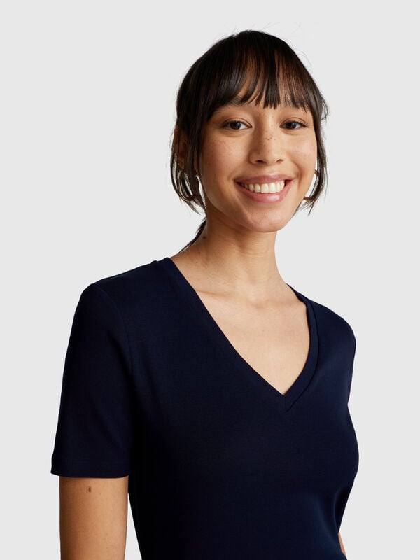 T-shirt col V en pur coton Femme