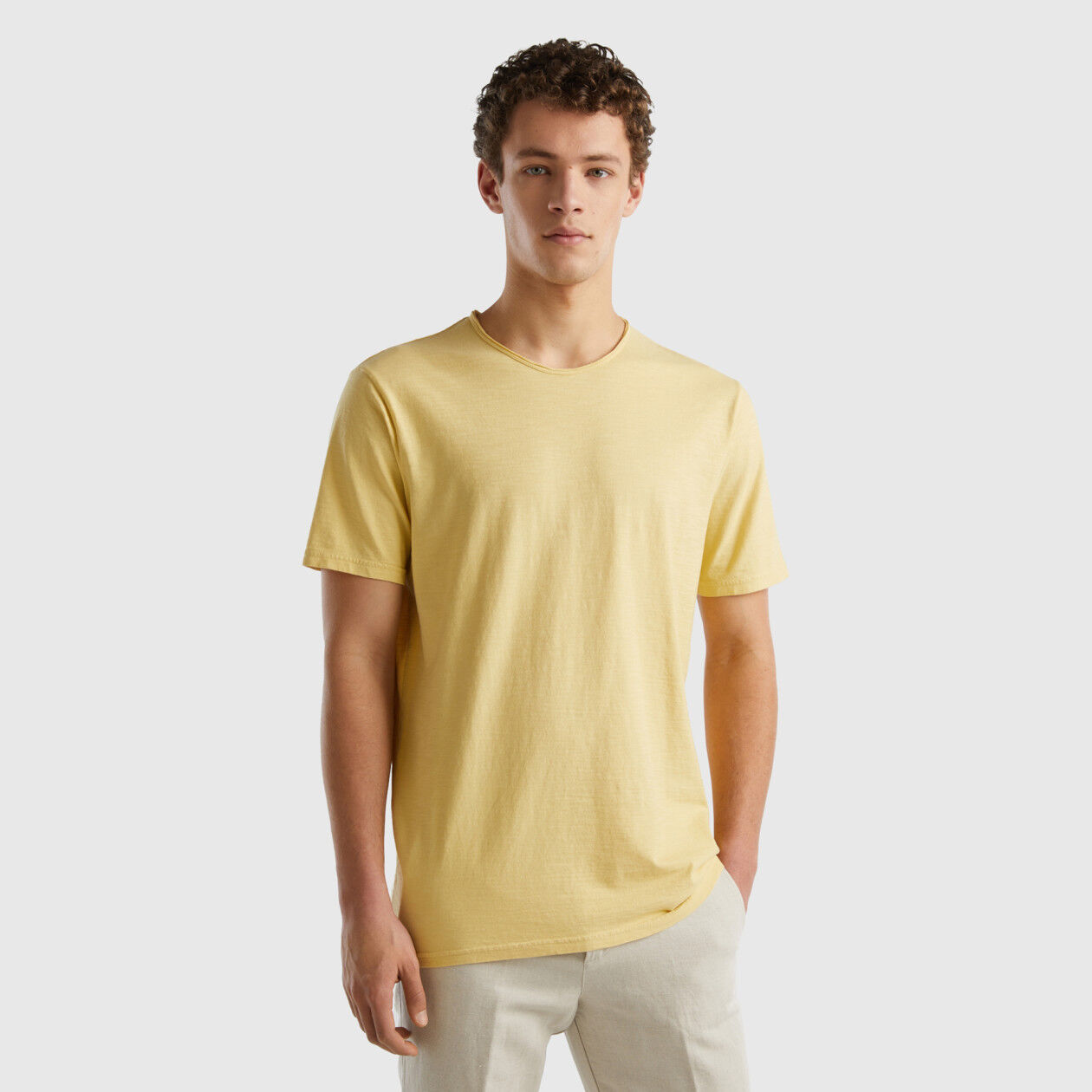 T shirt jaune pastel en coton flamm