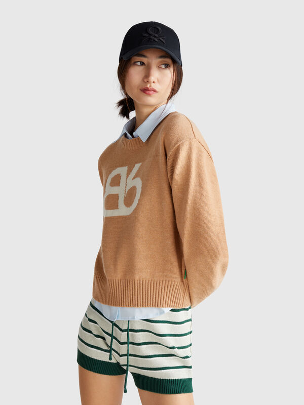 Pull à col rond en laine mélangée Femme