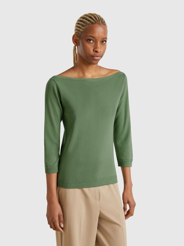 Pull 100 % coton à encolure bateau Femme