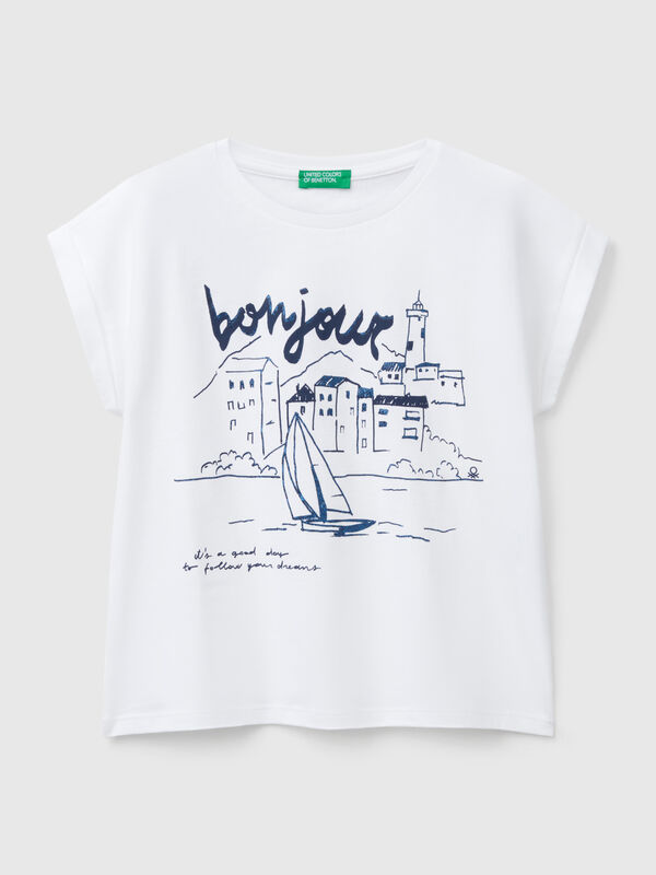 T-shirt coupe boxy avec imprimé et paillettes Filles