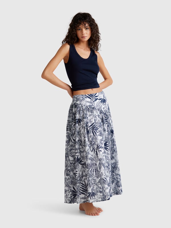 Jupe longue à imprimé tropical Femme