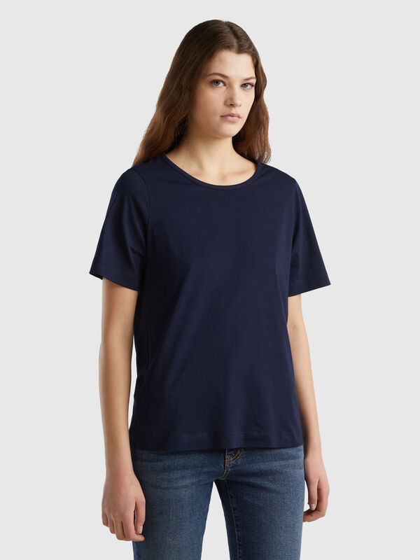 T-shirt bleu foncé à manches courtes Femme