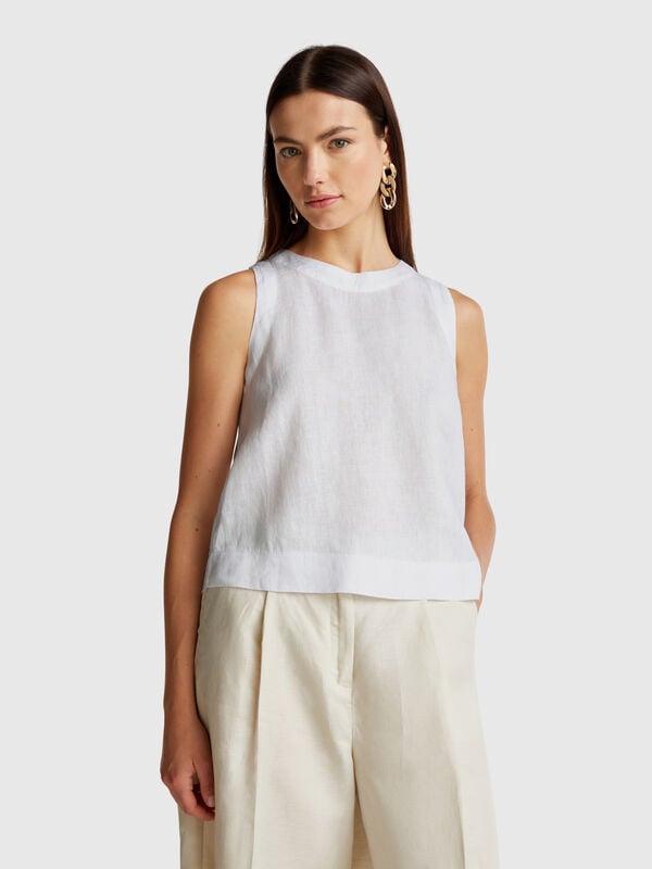Top sans manches en pur lin Femme