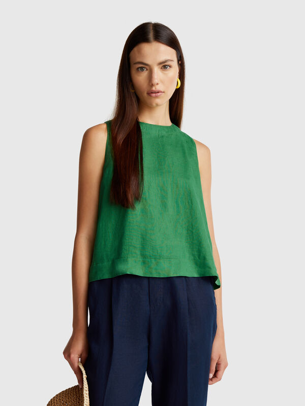 Top sans manches en pur lin Femme