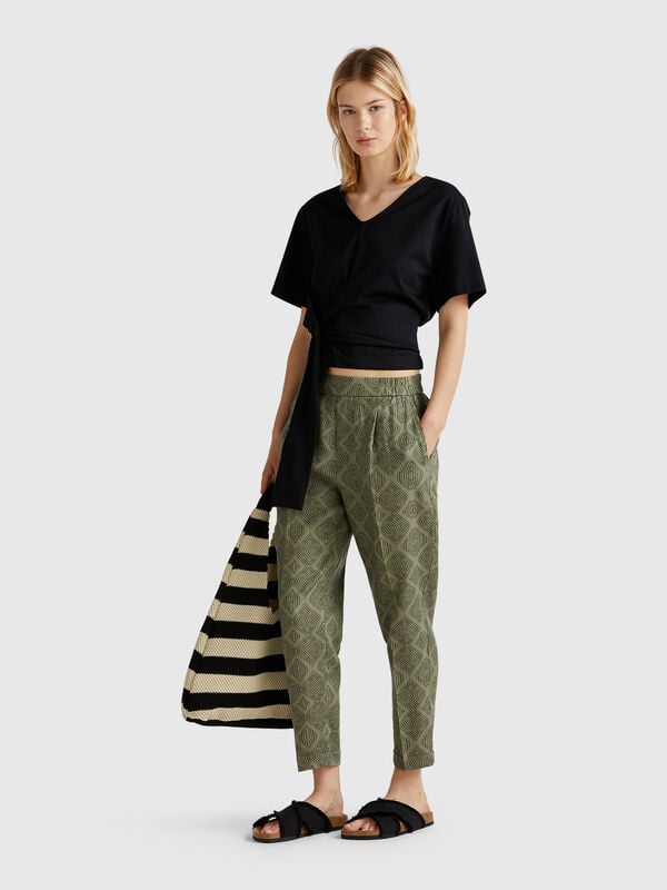Pantalon en lin imprimé Femme