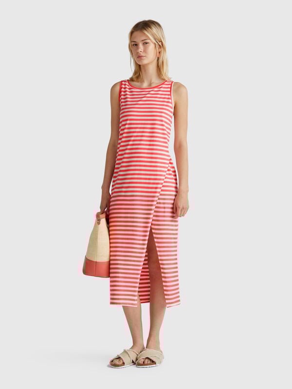 Robe rayée avec fente Femme