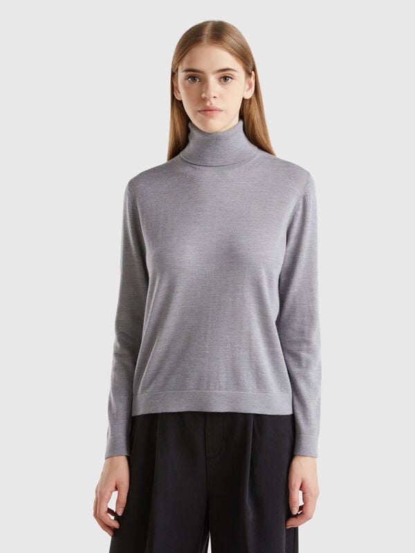 Pull à col montant en pure laine mérinos Femme