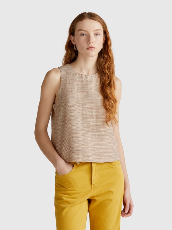 Blouse rayée en lin mélangé Femme