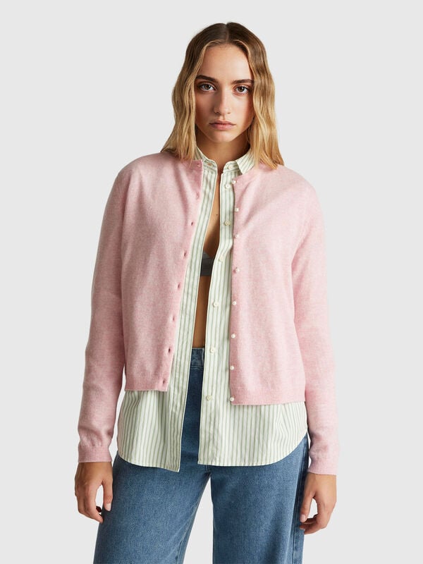 Cardigan rose en pure laine mérinos Femme
