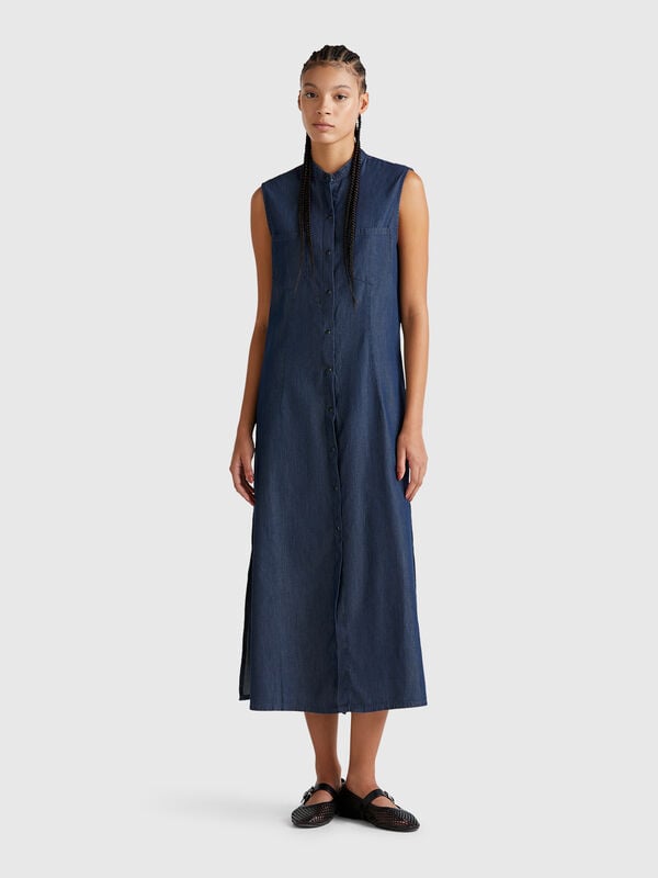 Robe chemise sans manches en chambray Femme
