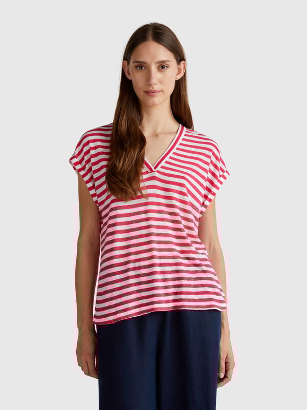 T-shirt rayé en lin mélangé Femme