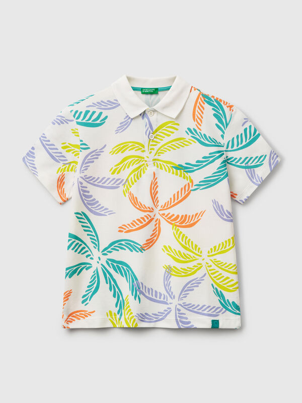 Polo blanc à imprimé tropical Garçon