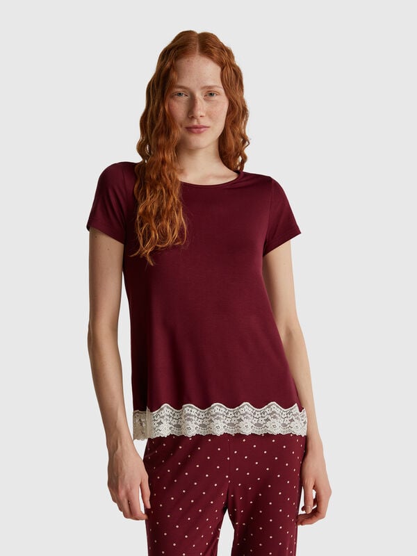 Chemise à manches courtes avec dentelle Femme