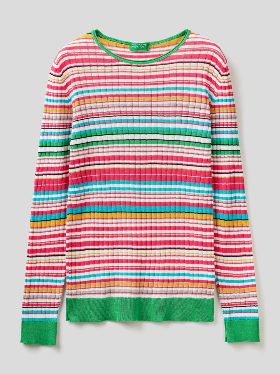 Pull 100% coton à rayures multicolores image number 1