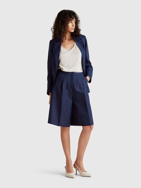 Bermuda mi-long en lin mélangé Femme