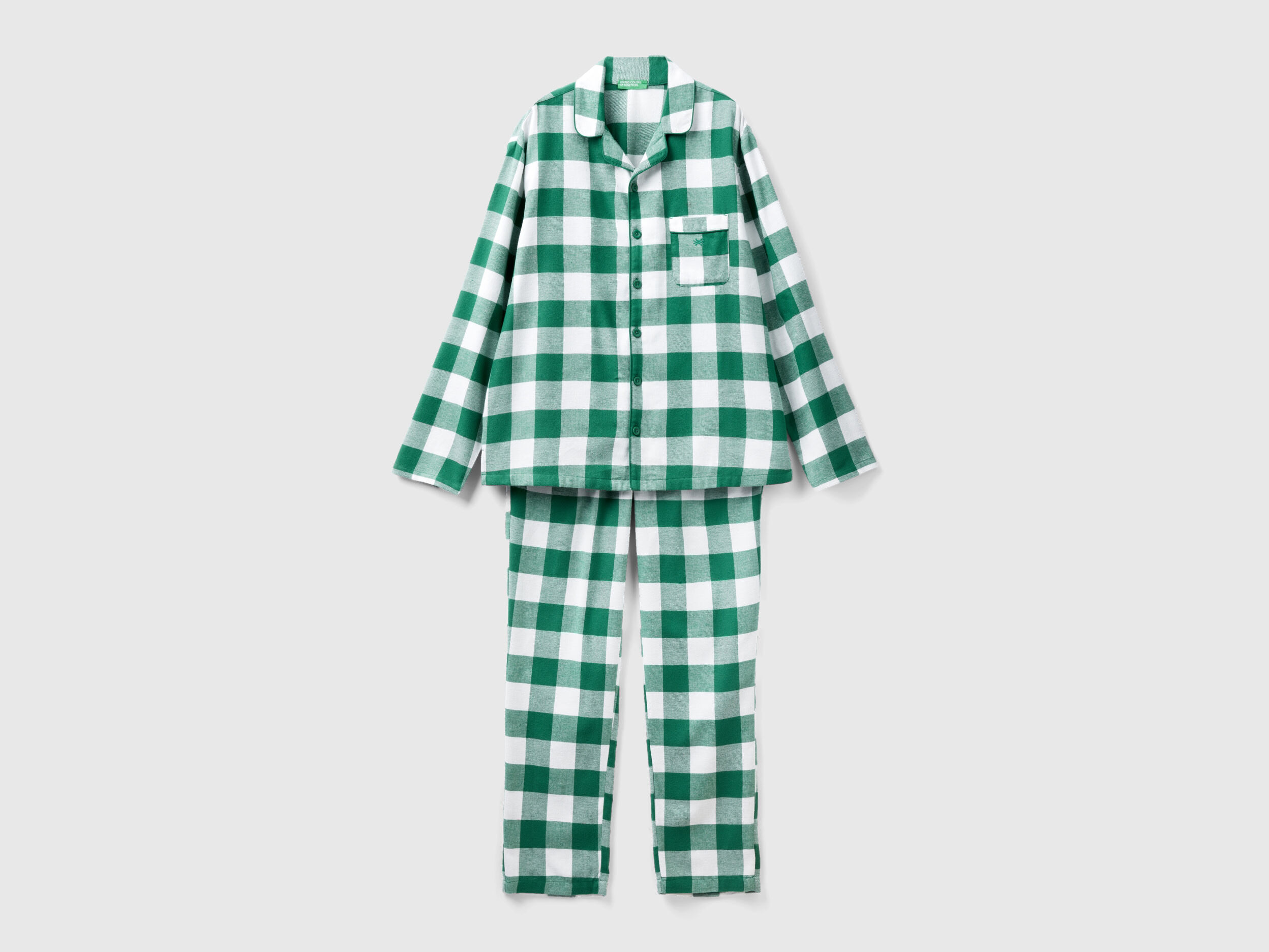 Pyjama carreaux en flanelle Vert Benetton