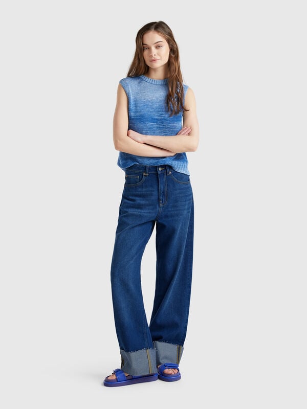 Jean coupe large avec revers Femme