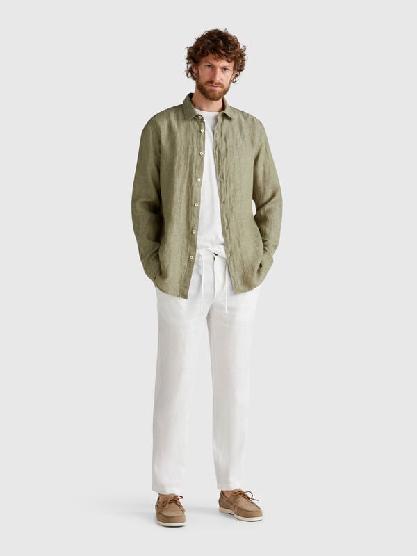 Pantalon à cordon en pur lin Homme