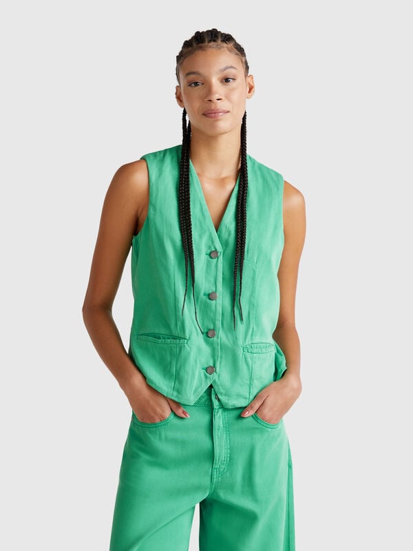 Gilet vert en coton mélangé Femme