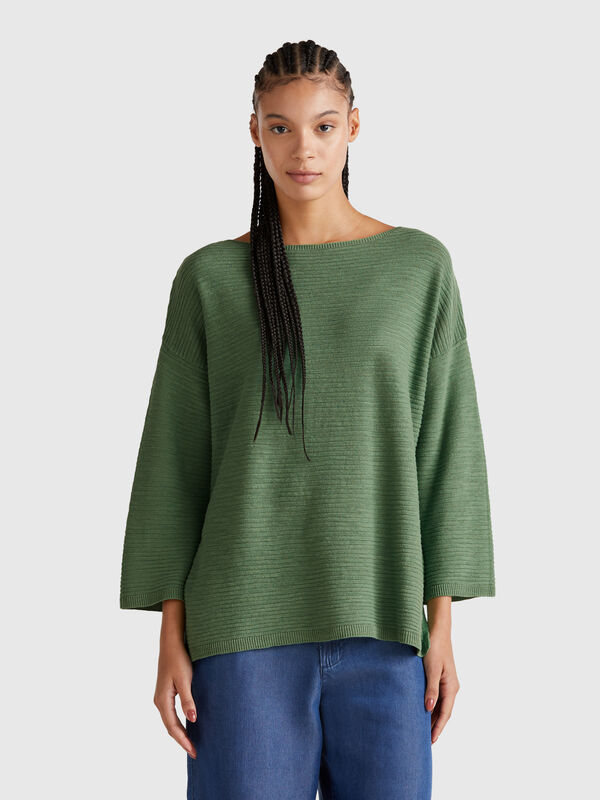 Pull en lin mélangé à manches 3/4 Femme