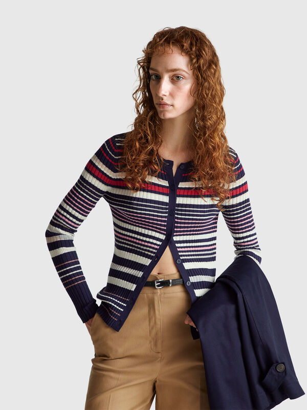 Cardigan rayé en viscose mélangée Femme