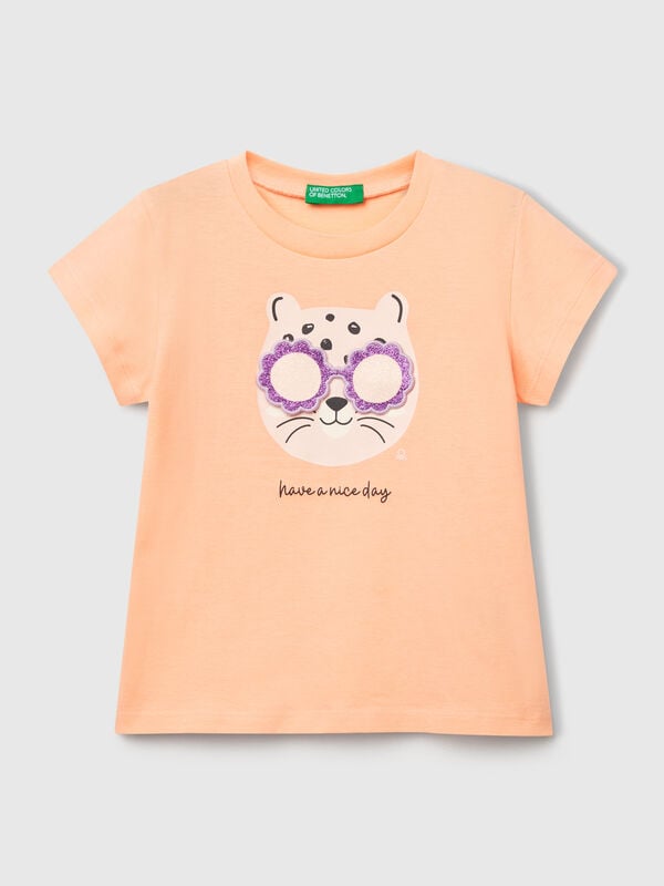 T-shirt avec imprimé et application Filles