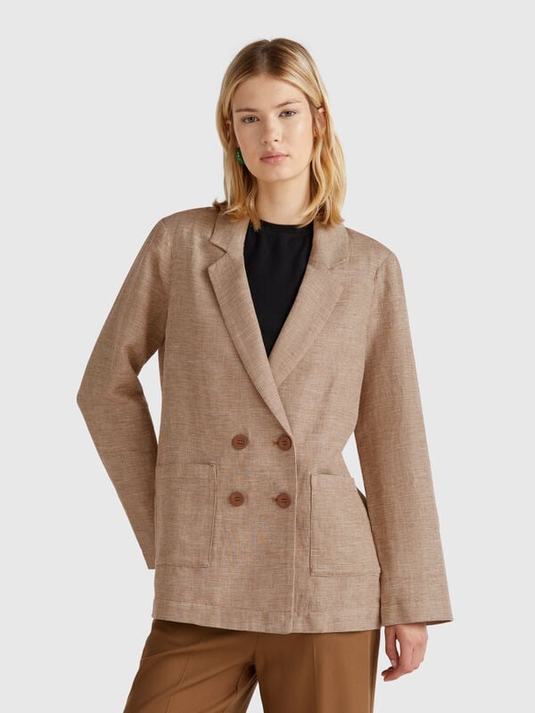 Veste croisée en lin mélangé Femme