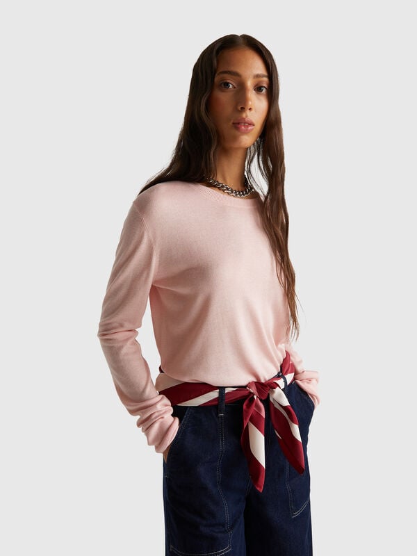 Pull à manches longues en soie mélangée Femme