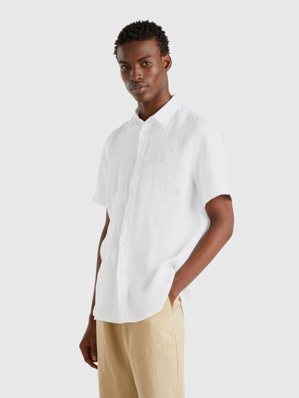 Chemise à manches courtes en pur lin Homme
