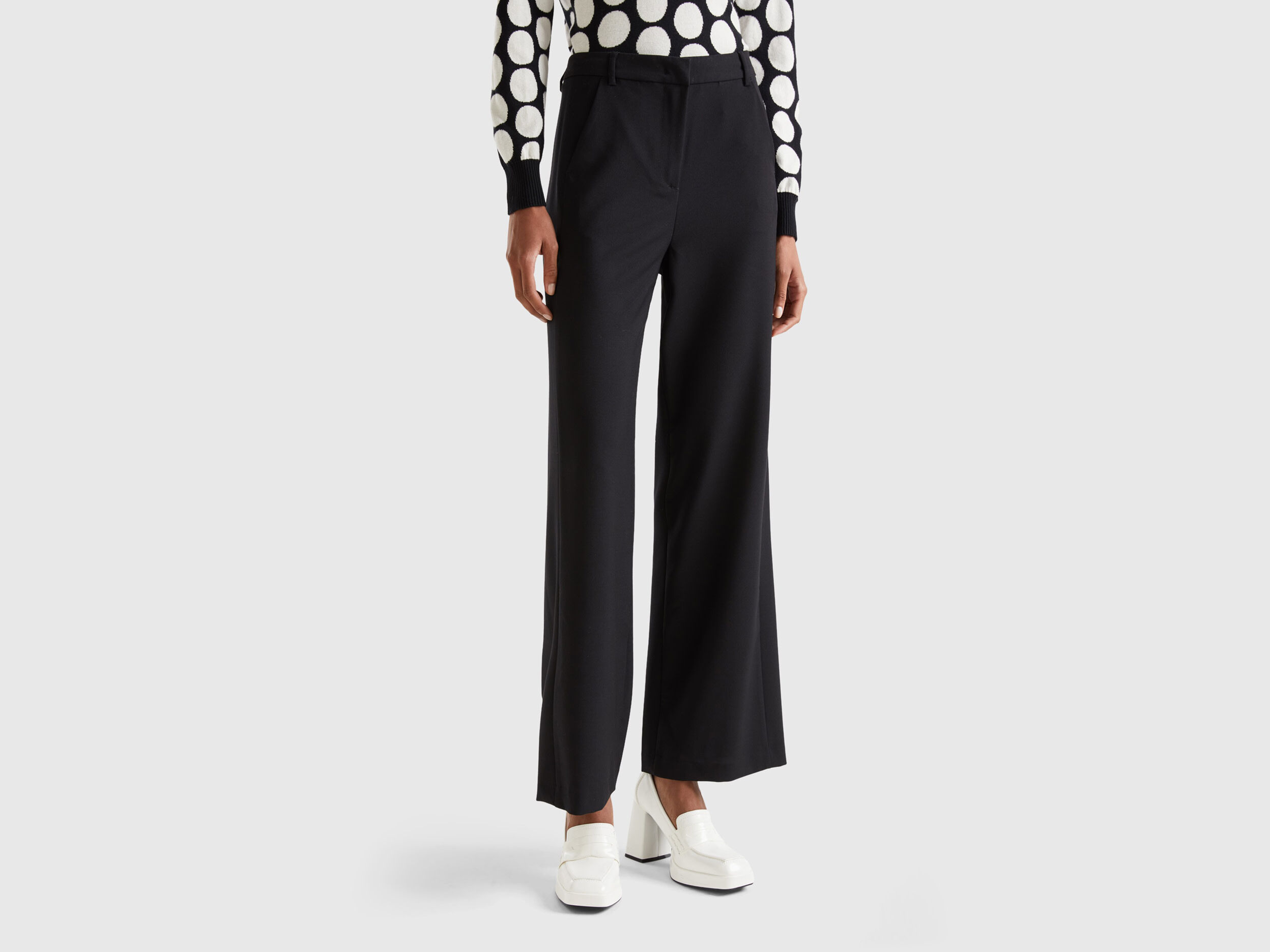 Pantalon fluide coupe droite Noir Benetton