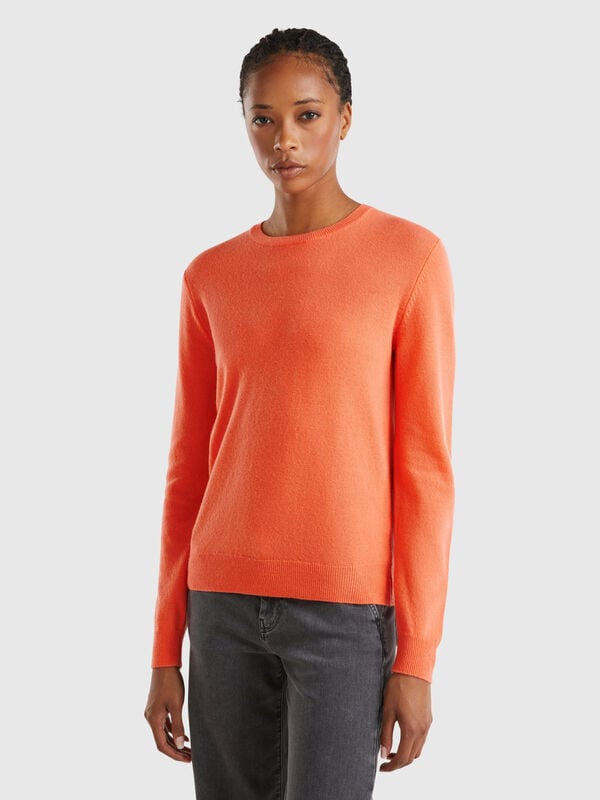 Pull col rond corail en pure laine mérinos Femme