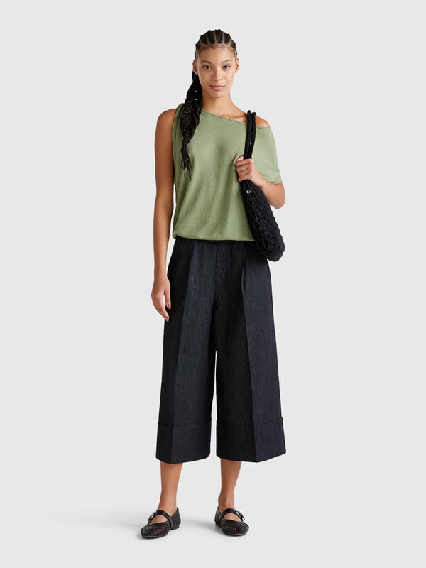 Jean large avec revers Femme