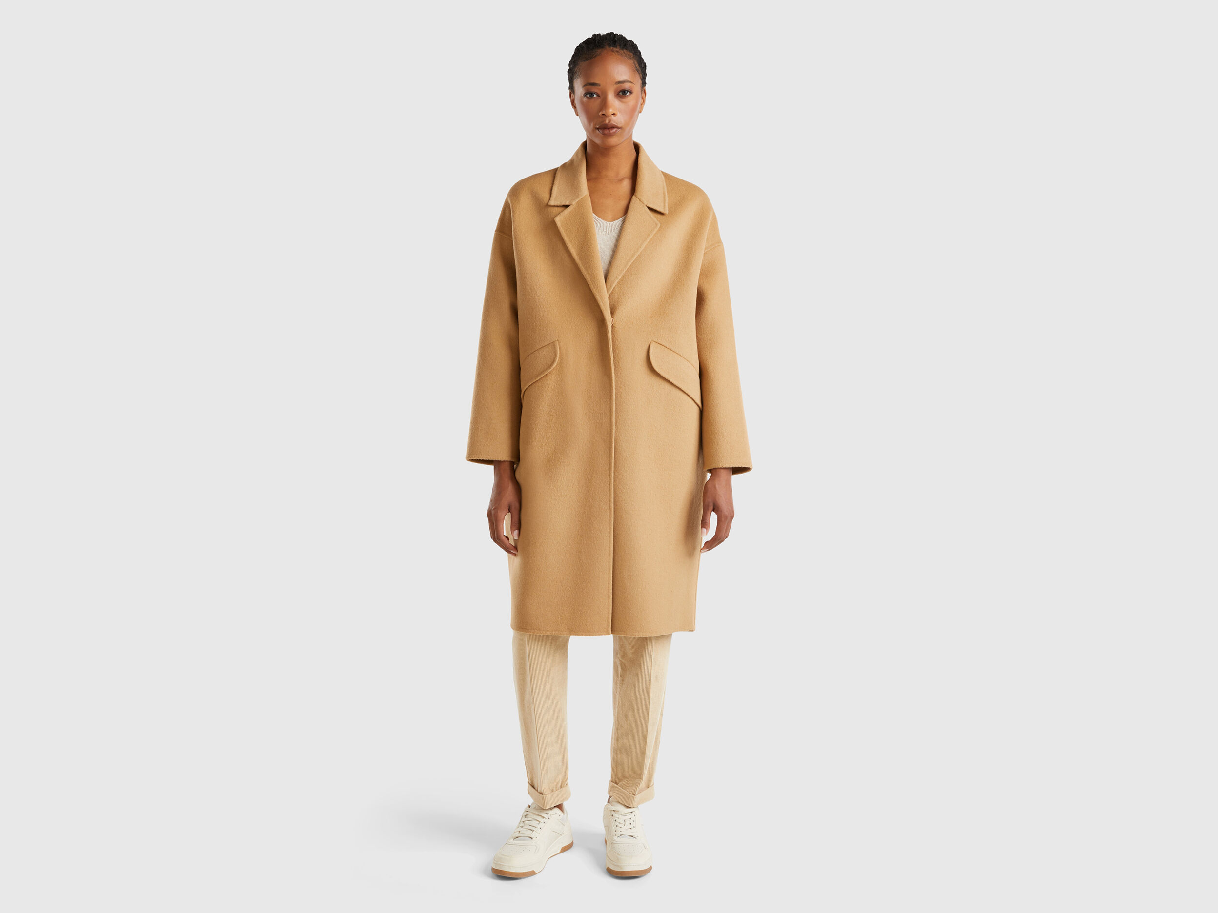 Manteau midi en laine melangee Camel Benetton