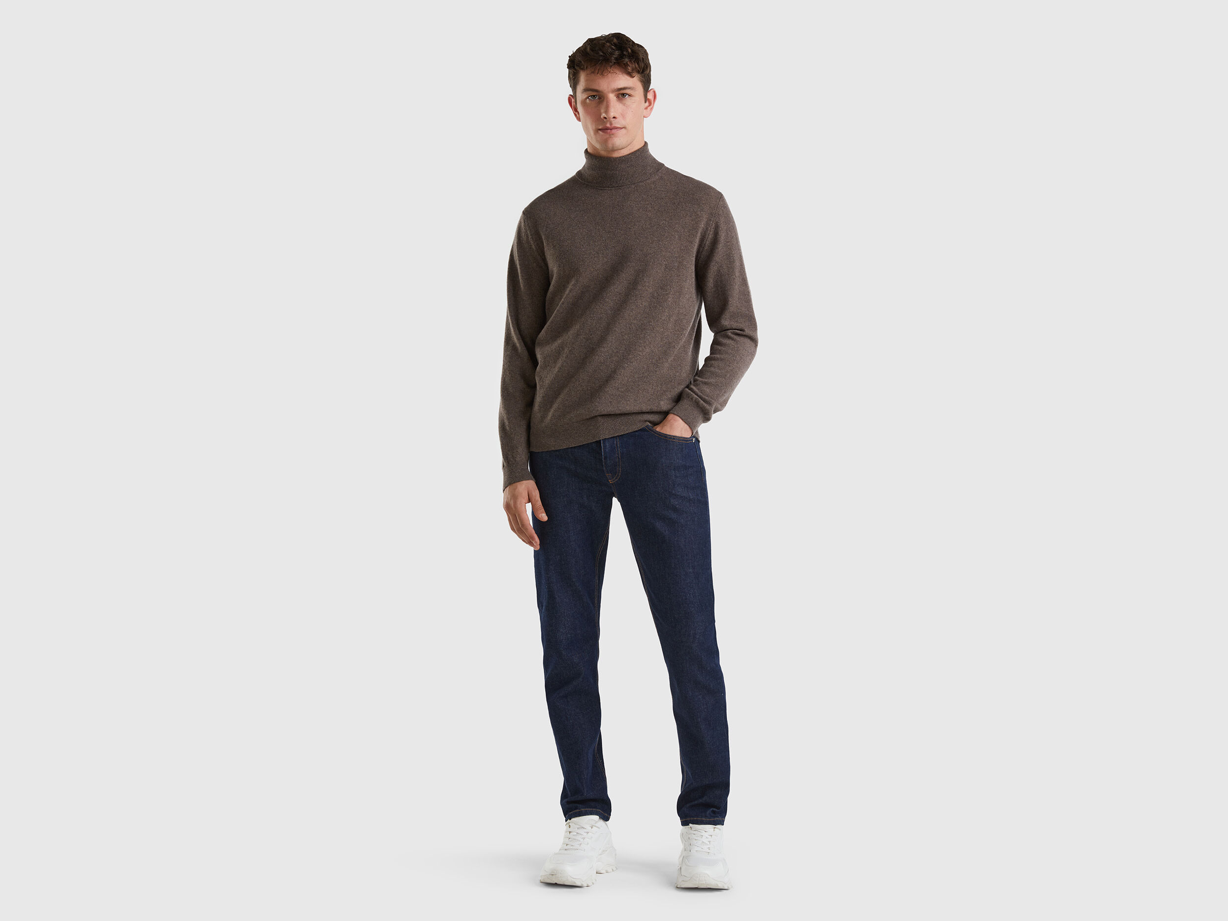 Pull col roule on sale marron